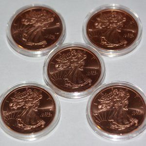 (Lot of 5) 1 OZ Copper .999 Round Walking Liberty in Capsule  #33